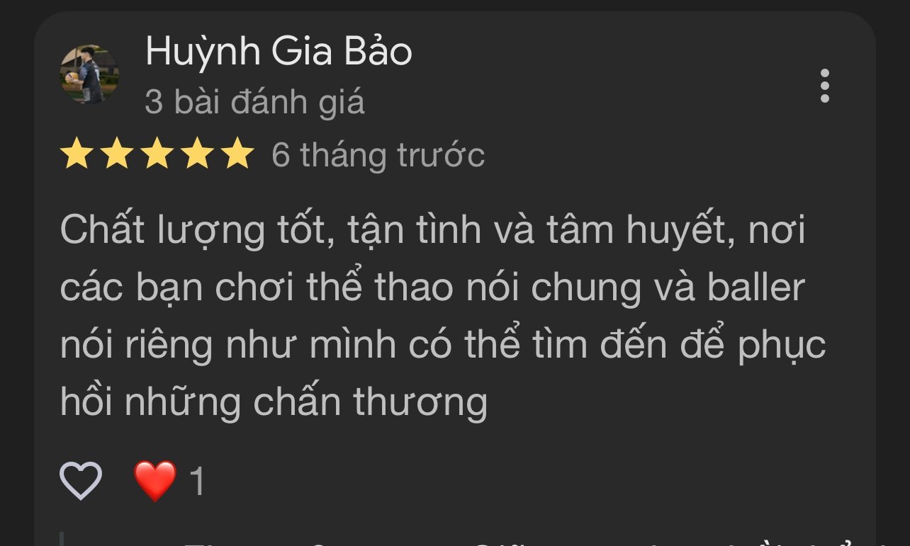 Ảnh chụp đánh giá Google 5 sao của khách hàng sau khi được tư vấn và trị liệu tại Zheng Sports