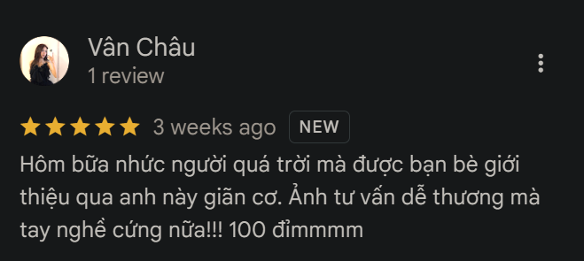 Ảnh chụp đánh giá Google 5 sao của khách hàng sau khi được tư vấn và trị liệu tại Zheng Sports