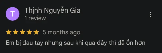 Ảnh chụp đánh giá Google 5 sao của khách hàng sau khi được tư vấn và trị liệu tại Zheng Sports Ảnh chụp đánh giá Google 5 sao của khách hàng sau khi được tư vấn và trị liệu tại Zheng Sports
