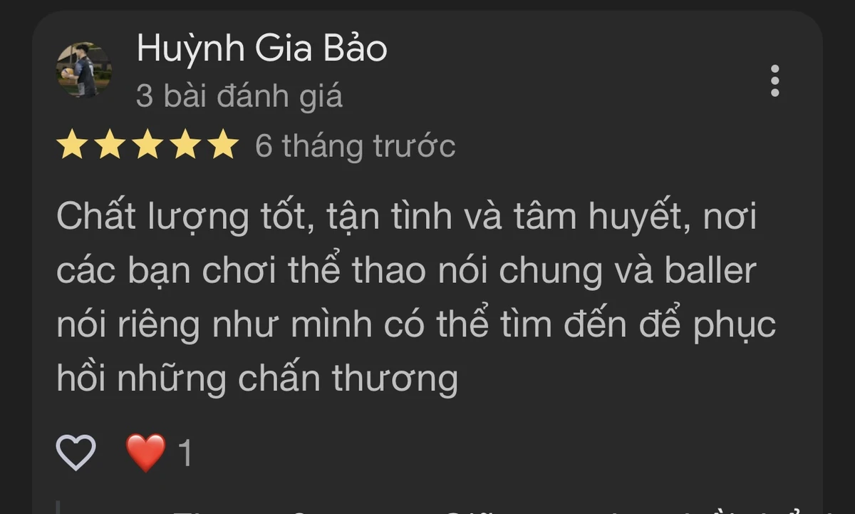Ảnh chụp đánh giá Google 5 sao của khách hàng sau khi được tư vấn và trị liệu tại Zheng Sports Ảnh chụp đánh giá Google 5 sao của khách hàng sau khi được tư vấn và trị liệu tại Zheng Sports