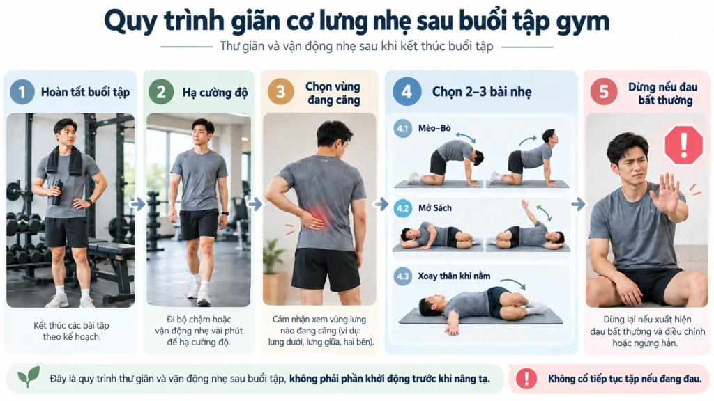 Quy trình giãn cơ lưng nhẹ sau buổi tập gym